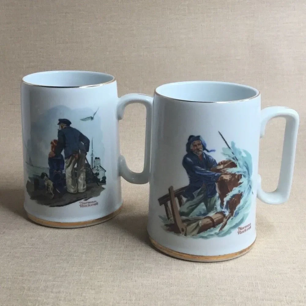 VTG‎ 85s Norman Rockwell Museum Set of 2 Nautical Themed Coffee/Tea Mug